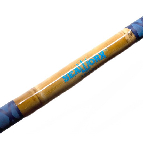 4' Bamboo gaff, blue custom heat shrink grip, 3" Winthrop hook