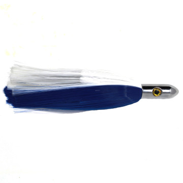 Bally Turbo lure, 8.25" chrome head, blue/white hair skirt