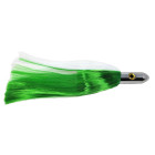 Bally Turbo lure, 8.25" chrome head, green/white hair skirt